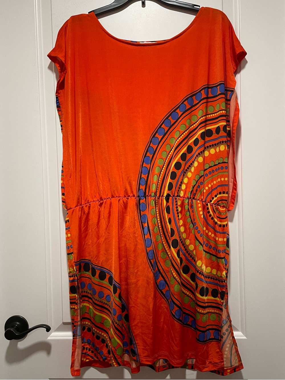 VENUS Vivid Orange Multicolor Mandala Tribal Print Sz XL Swim Cover Up Dress